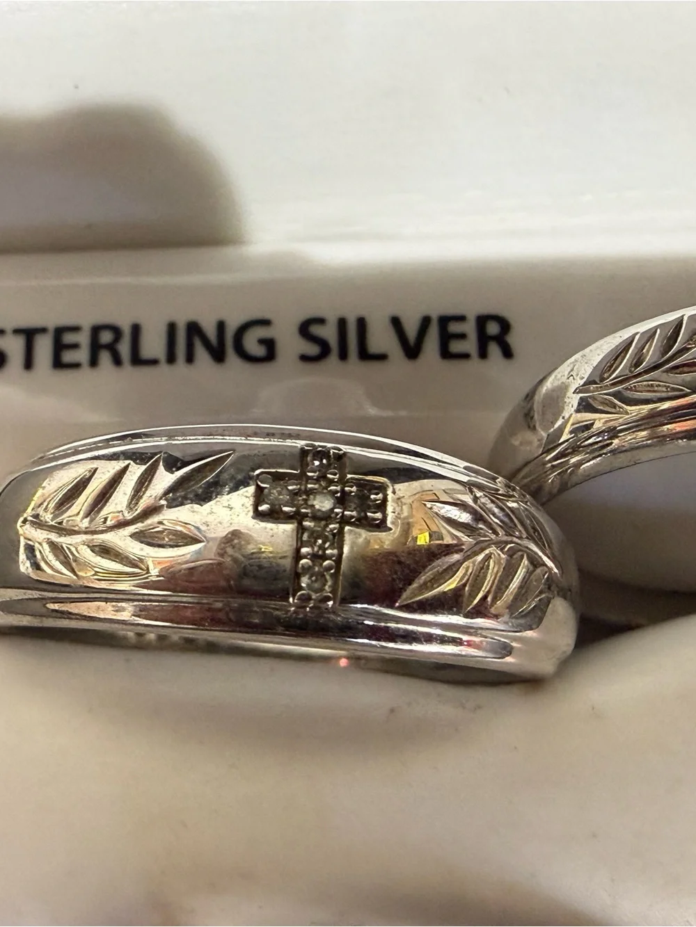 Forever Bride Faith Trio 925 Sterling Silver 1/6ctw Diamond Ring Set SZ 7 10.5